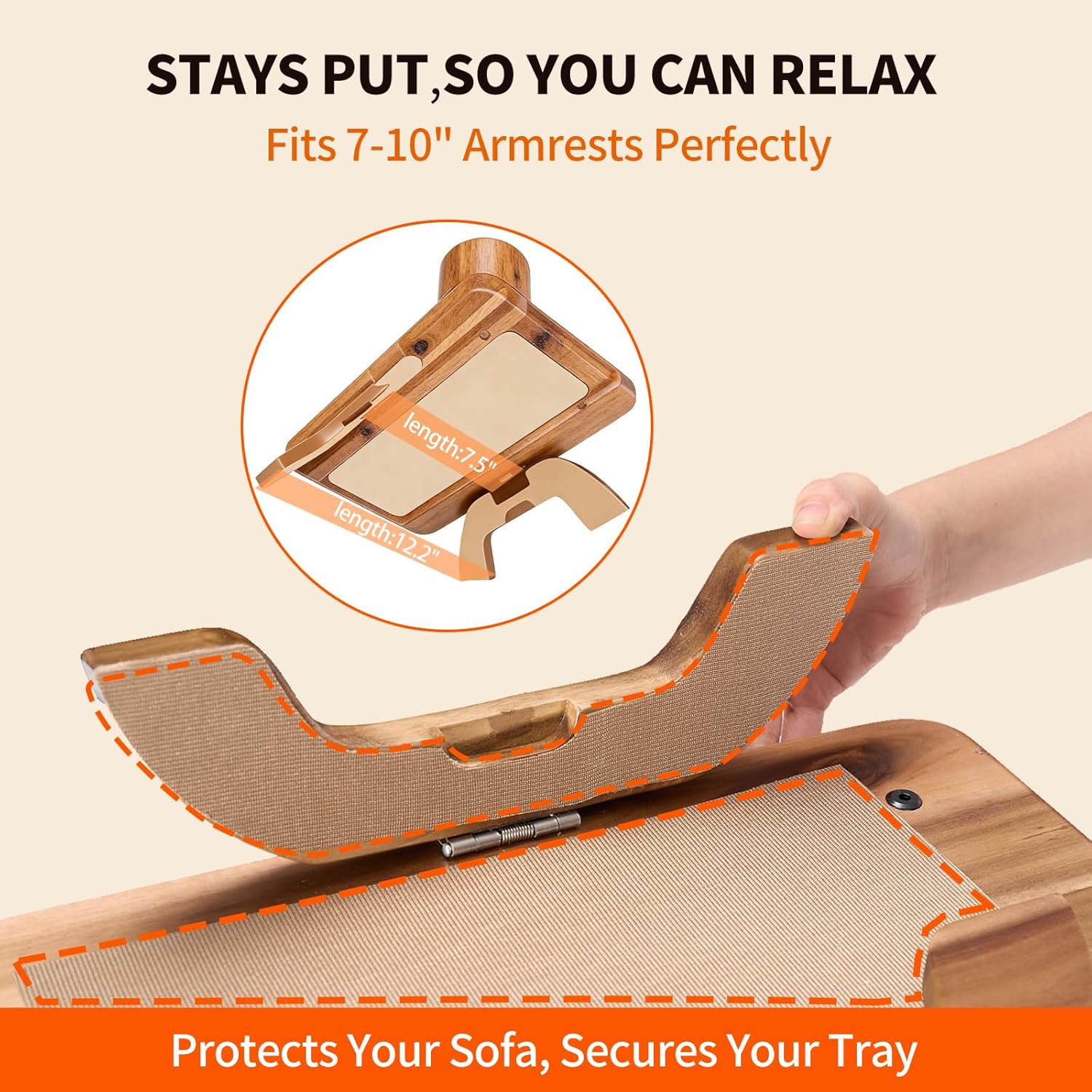 Couch Arm Tray, 3 in 1 Clip on Sofa Arm Tray with 360?? Rotating Phone Holder, Foldable Couch Armrest Table for Drinks & Snacks, Brown