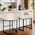 Barrel Bar Stools Set of 2, Modern Counter Height Barstools with Linen Fabric Upholstered Seat, 350lbs Capacity Kitchen Island Chair, Bar Stools with Metal Sled Base and Footrest, Light Grey