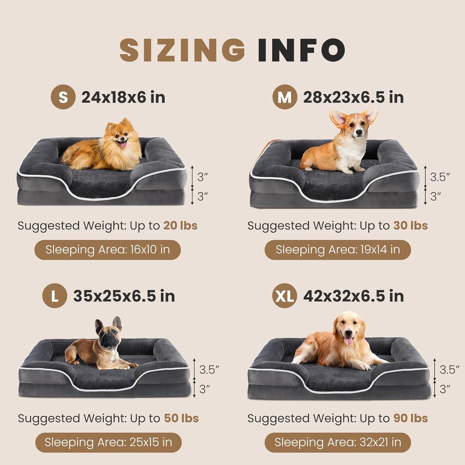 42x32 Inch Orthopedic Dog Beds for XL Large Sized Dogs, Machine Washable Cover Pet Bed, Anti-Slip Waterproof Memory Foam Couch Bed for Indoor Dogs and Cats, Grey