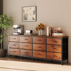 TV Stand for Bedroom with Storage TV Stands for Living Room Rustic, 12 Drawer Dresser Farmhouse Entertainment Center for up to 80 Inch TVs, Media Console Table with Metal Frame Adjustable Feet
