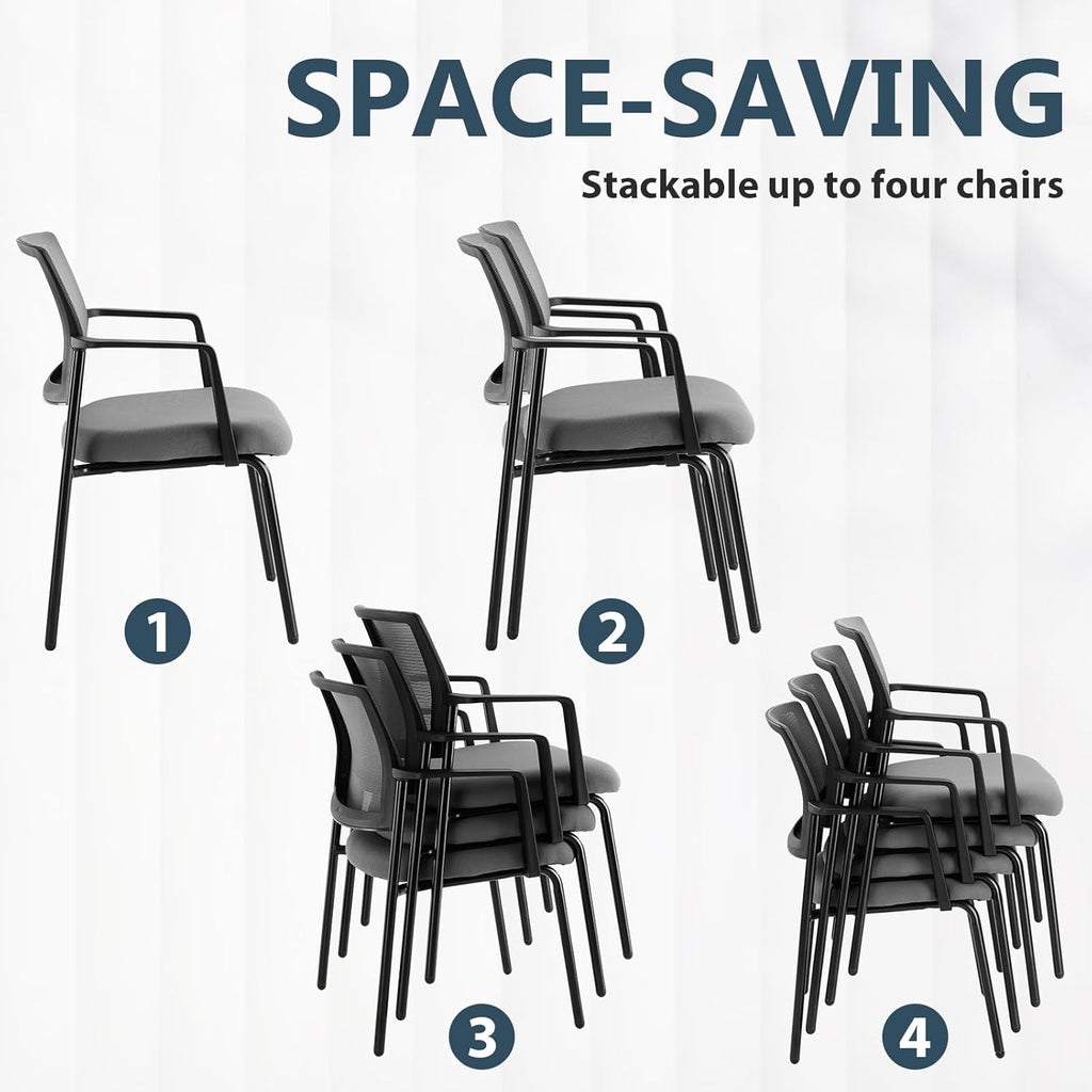 Stackable Waiting Room Chairs, Reception Guest Chair for Office Business Conference with Arm, Set of 2, Grey