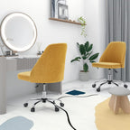 Armless Vanity Chair, Cute Comfy Home Office Desk Chair with Wheels, Modern Upholstered Task Computer Seat for Bedroom, Study, Makeup Vanity, Height Adjustable & Swivel, Yellow
