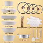 17 Pcs Pots and Pans Set, Nonstick Kitchen Cookware Set, Induction Cooking Sets with Stay-Cool Handles, Beige