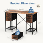 Computer Desk 47 Inch with 4 Drawers Home Office Table with Mesh Shelf for Work Study Writing Gaming Storage Furniture for Bedroom, Rustic Brown