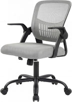Home Office Managerial Executive Chair, Ergonomic Mesh Adjustable Swivel Mid-Back Chair with, Flip-up Arms, Comfortable Lumbar Support, Comfy Arms for Bedroom,Study,Student