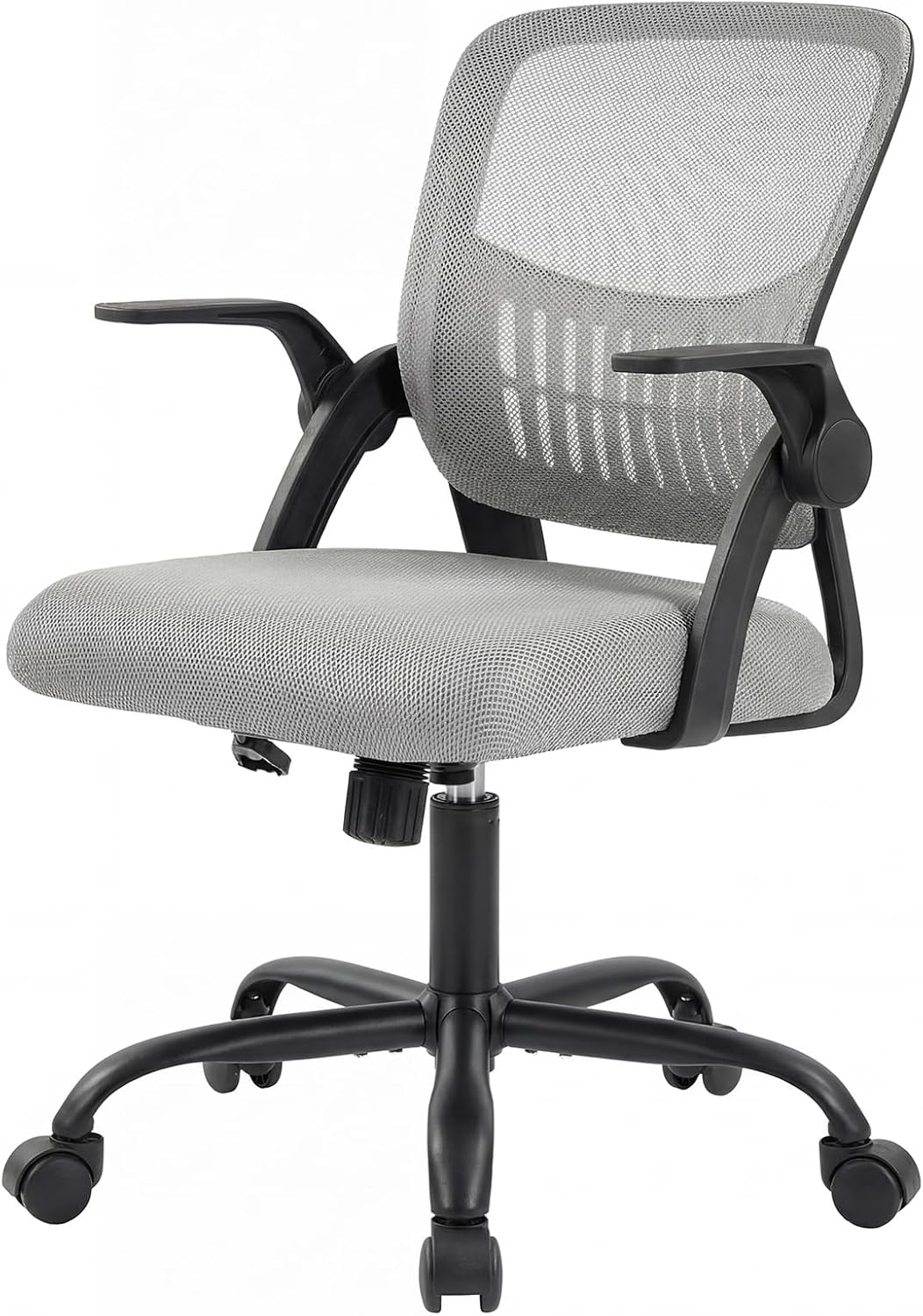 Home Office Managerial Executive Chair, Ergonomic Mesh Adjustable Swivel Mid-Back Chair with, Flip-up Arms, Comfortable Lumbar Support, Comfy Arms for Bedroom,Study,Student, Grey