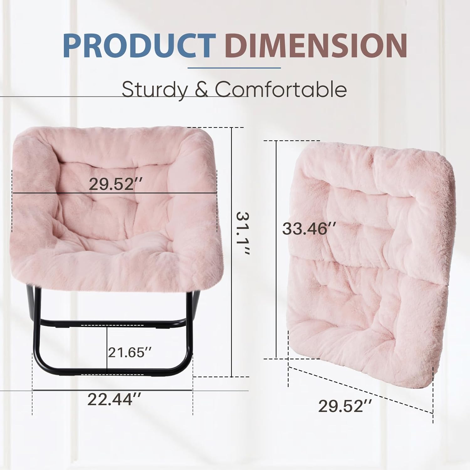 Saucer Chair, Foldable Living Room Chairs, Soft Faux Fur Lounge Chair for Bedroom, Reading Chairs for Adults, X-Large (Pink)