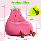 Kids Bean Bag Chair, Stuffed Toddler Couch with Faux Rabbit Fur Cover for Teens & Kids, Comfy Lazy Sofa Chair for Reader, Living Room, Bedroom, Aged 4-12 Years, 24 Inch, Rose Red