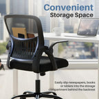 Home Office Desk Chair - Ergonomic Computer Mesh Chair with Lumbar Support & Rocking Mode, Height Adjustable, Flip-up Armrest, for Conference, Meeting Room, 360?? Swivel, Adults, Black