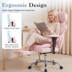 Big and Tall Home Office Desk Chair, Gaming Computer Chair, Executive Ergonomic Chair with Footrest, High Back Reclining, Adjustable Armrests and Comfy Lumbar Support, PU Leather, Pink