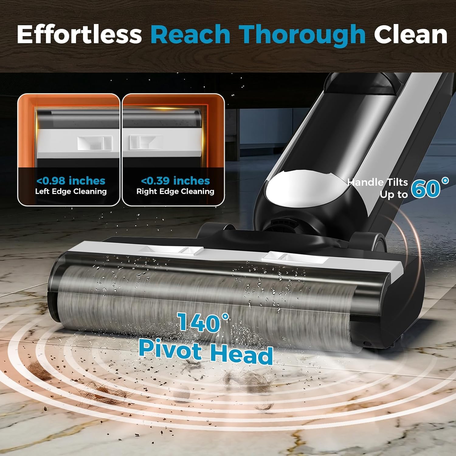 Wet Dry Vacuum Cleaner, Cordless All-in-One Vac Mops, Vacuum Mop with Self-Cleaning System, Dual Water Tank Design, Tangle-Free Brush, Dual-Edge Cleaning, 35-Min Runtime