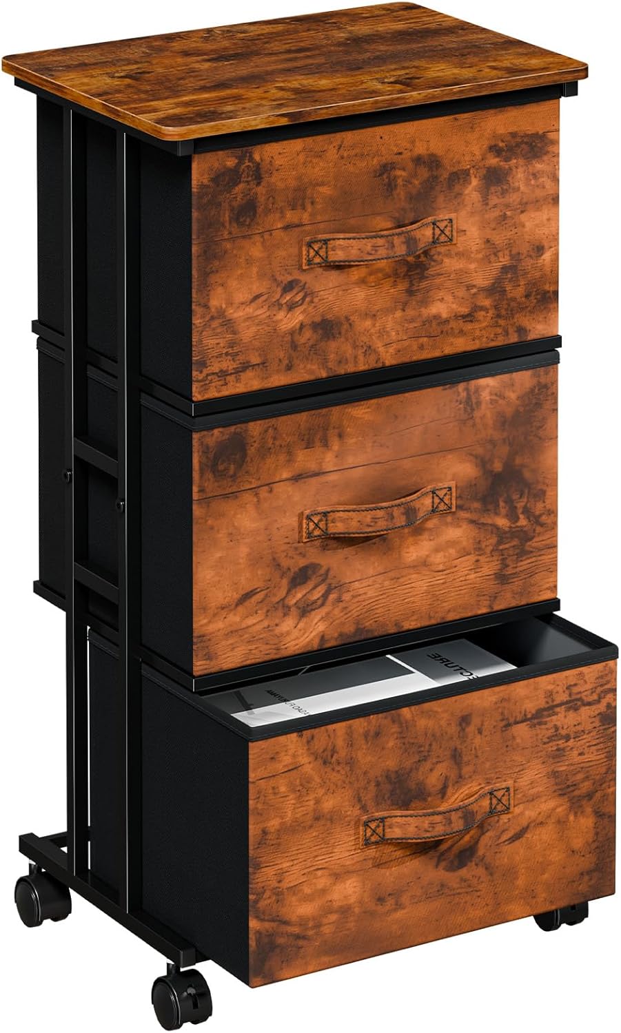 3 Drawer Fabric Dresser with Wheels, Storage Cabinet Organizer with Removable Drawers, Rolling Chest with Steel Frame for Bedroom, Closet, Living Room, Entryway, Grey