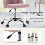Armless Vanity Chair, Cute Comfy Home Office Desk Chair with Wheels, Modern Upholstered Task Computer Seat for Bedroom, Study, Makeup Vanity, Height Adjustable & Swivel Fit, Dusty Pink