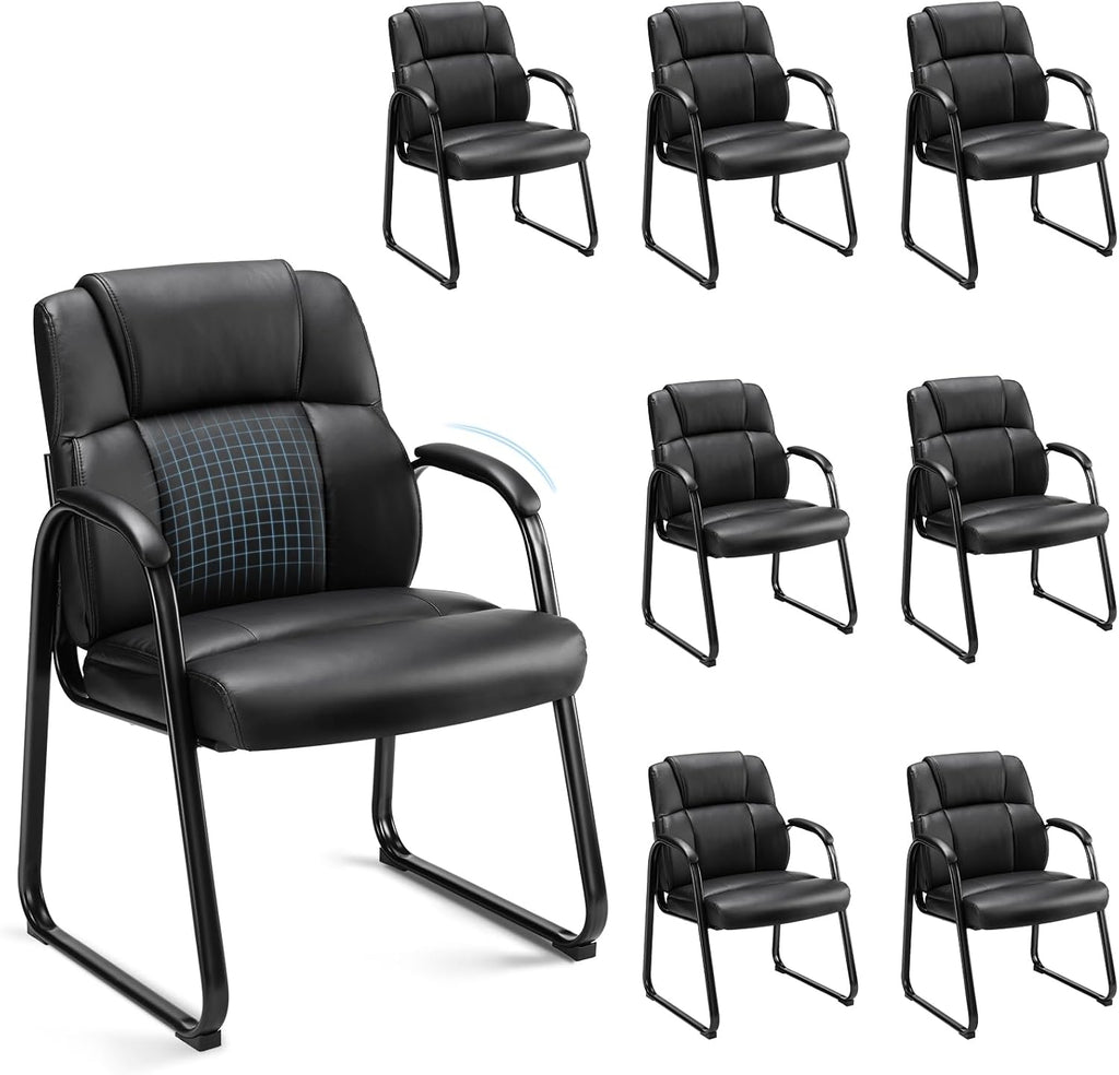 Waiting Room Guest Chair Set of 4, Stationary Office Reception Chairs No Wheel, Comfy Padded Arms and Seld Base, for Conference Room Lobby Home Computer Desk Bedroom Elderly, Deep Black