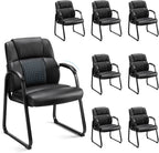 Waiting Room Guest Chair Set of 4, Stationary Office Reception Chairs No Wheel, Comfy Padded Arms and Seld Base, for Conference Room Lobby Home Computer Desk Bedroom Elderly, Deep Black
