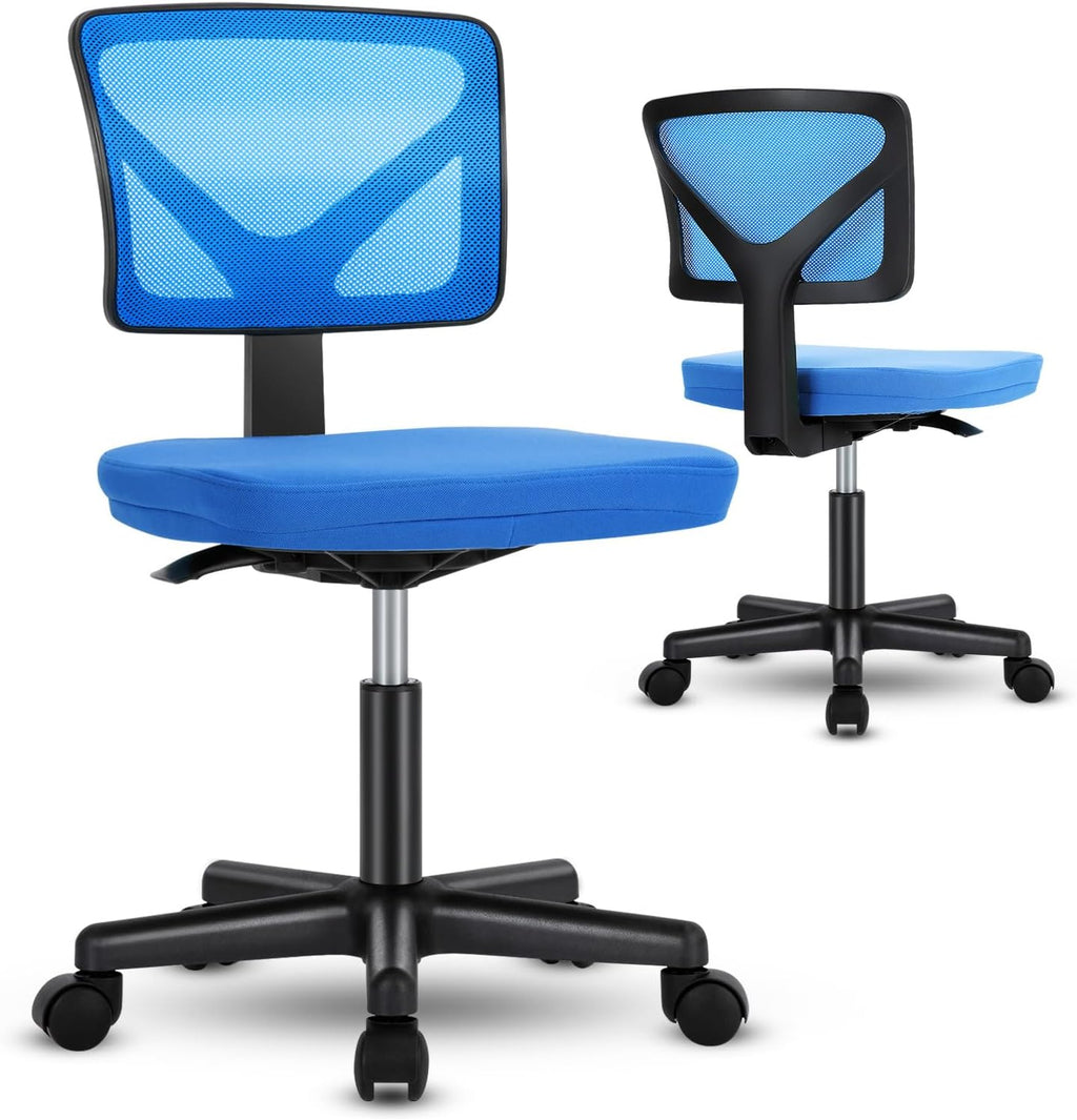Armless Desk Chairs Set of 2, Ergonomic Adjustable Home Office Swivel Rolling Task Chair No Arms, Comfy Mesh Mid Back Computer Work Vanity Desk Chiars with Wheels for Small Spaces, New Orange