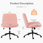 NEWBULIG Armless Office Desk Chair,Criss Cross Legged and Wide Padded Seat with Wheels, Adjustable Height and Tilted Angles,Swivel Rolling Task Vanity Chair for Bedroom,Peach Pink