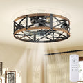Ceiling Fans with Remote, Farmhouse Ceiling Fan, 19 Inch Low Profile Caged Fandelier, Flush Mount with 6 Wind Speeds, for Bedroom, Kitchen, Living Room, Bulbs Not Included, Gold