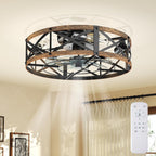 Ceiling Fans with Remote, Farmhouse Ceiling Fan, 22 Inch Low Profile Caged Fandelier, Flush Mount with 6 Wind Speeds, for Bedroom, Kitchen, Living Room, Bulbs Not Included, Gold