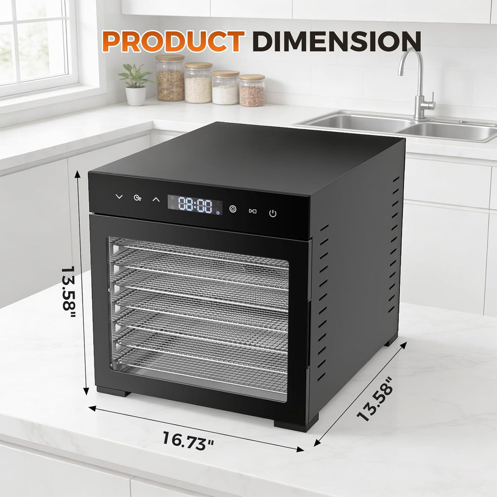 Food Dehydrator Machine, 500W Jerky Dehydrators with 8 Stainless Steel Large Trays, 185??F Temperature Control & 24H Timer Food Dryer for Fruit Meat Herb Dog Treats, Black