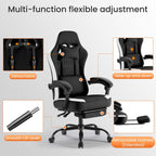 Computer Gaming Chair - Ergonomic Desk Chair with Footrest and Lumbar Support, High Back Height Adjustable Task Chair with Linkage Armrests and Headrest, 360?? Swivel Wheels, Black
