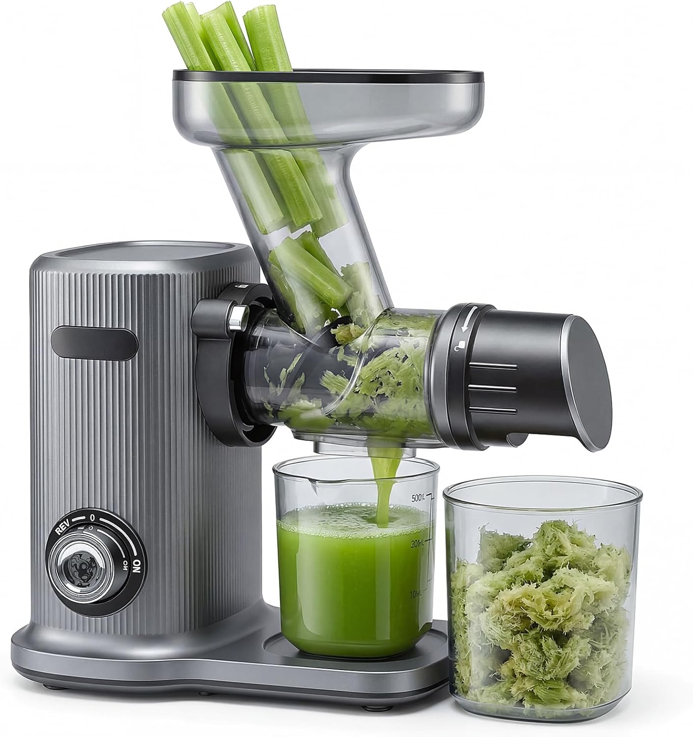 Cold Press Juicer, Slow Masticating Juicer Machines with Extra Wide Feed Chute, High Juice Yield and Easy to Clean for Whole Vegetables & Fruits, Silver