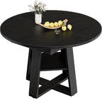Extendable Round Dining Table for 4-8, Modern Kitchen Oval Dinner Table with Storage Shelf, Wood Pedestal Table, Space Saving Modern Style, Black