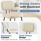 Dining Chairs Set of 6, Upholstered Mid-Century PU Leather Accent Chair with Backrest and Metal Legs for Kitchen, Living Room,Beige White