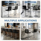 Bar Stools Set of 4, Adjustable Swivel Bar Chairs with Padded Armrests and Ergonomic Backrest for Kitchen Island Counter Pub Dining Room, Water-Resistant PU Leather, Black