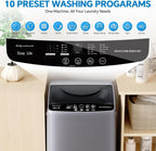 Portable Washing Machine, 7.7 lbs Full-Automatic Compact Laundry Washer, Stainless Steel Drum, 10 Wash Cycles, Auto-Balance Detection, LED Display, Mini Washer for Home, Apartment, Dorm, Grey