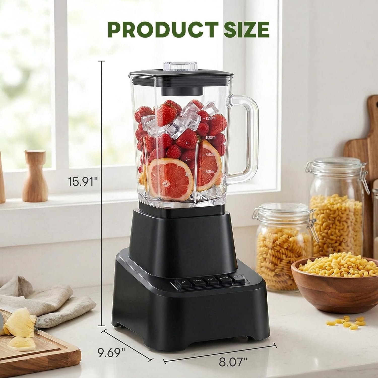 Professional Blender for Smoothies, Full-Size Kitchen Blender with 850 Peak Watts & 54oz Large Glass Pitcher, 4 Speeds with Pulse for Ice Crushing Frozen Fruits, Dishwasher Safe, Black