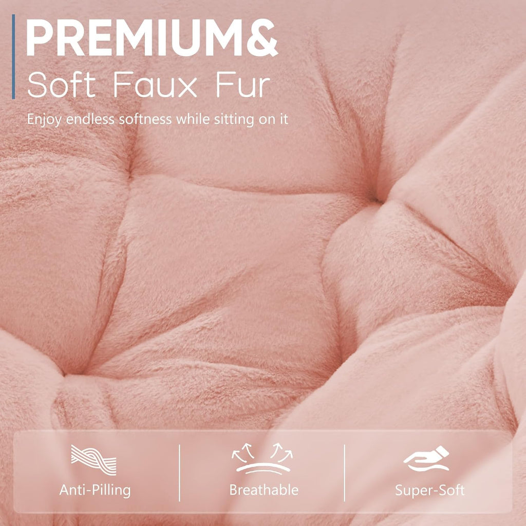 Comfy Saucer Chair,Faux Fur Lounge Seasting XL Circle Chair for Bedroom, Dorm & Gaming, Foldable Fashion Accent Seat for Small Spaces, Folding Moon/Mushroom/Round Oversized Style,Hot Pink