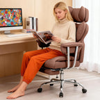 Big and Tall Office Chair 350 LBS, Scratch-Resistant PU Leather Executive Office Desk Chair with Footrest, Ergonomic Reclining Computer Chair with Pocket Spring Support for Home Office, Brown