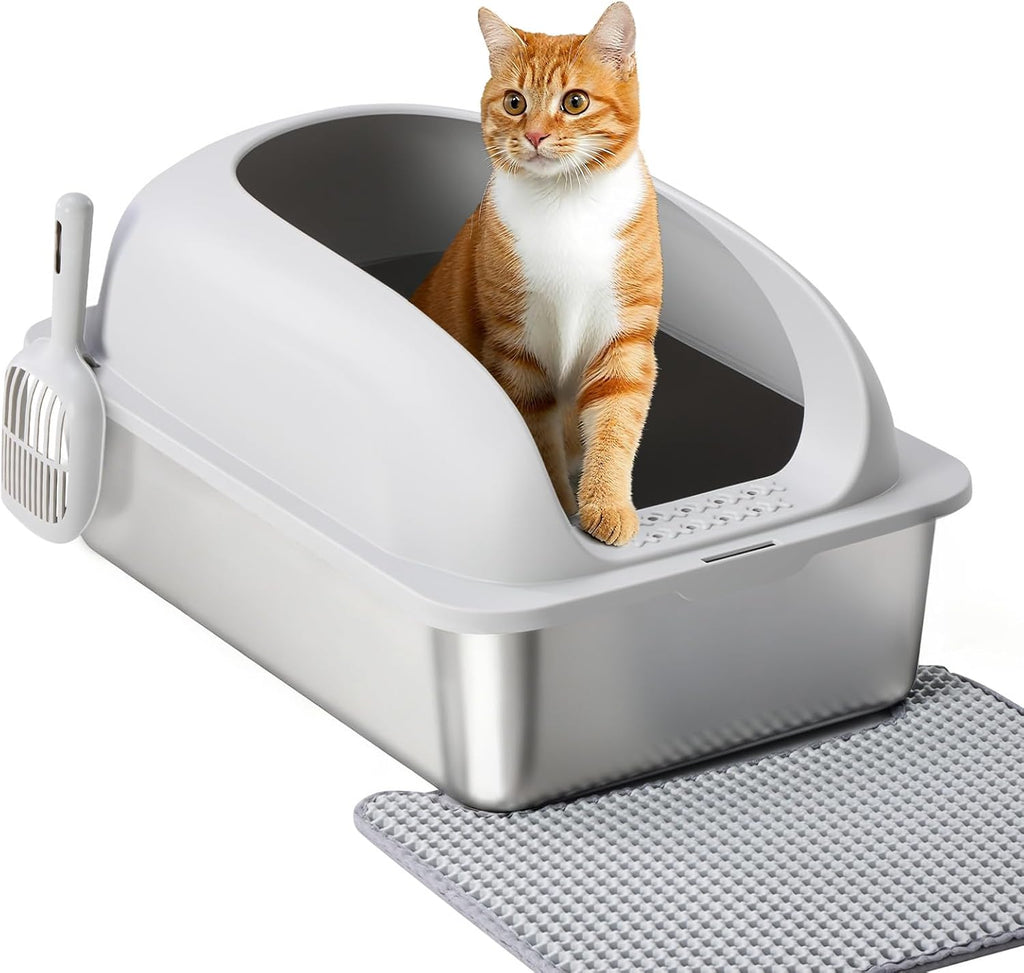 Cat Litter Box with Lid, Large Foldable Cat Box with Litter Scoop, Front Entry Top Exit Kitty Litter Box with Door, Easy Cleaning Drawer Design Odor Control, Pink