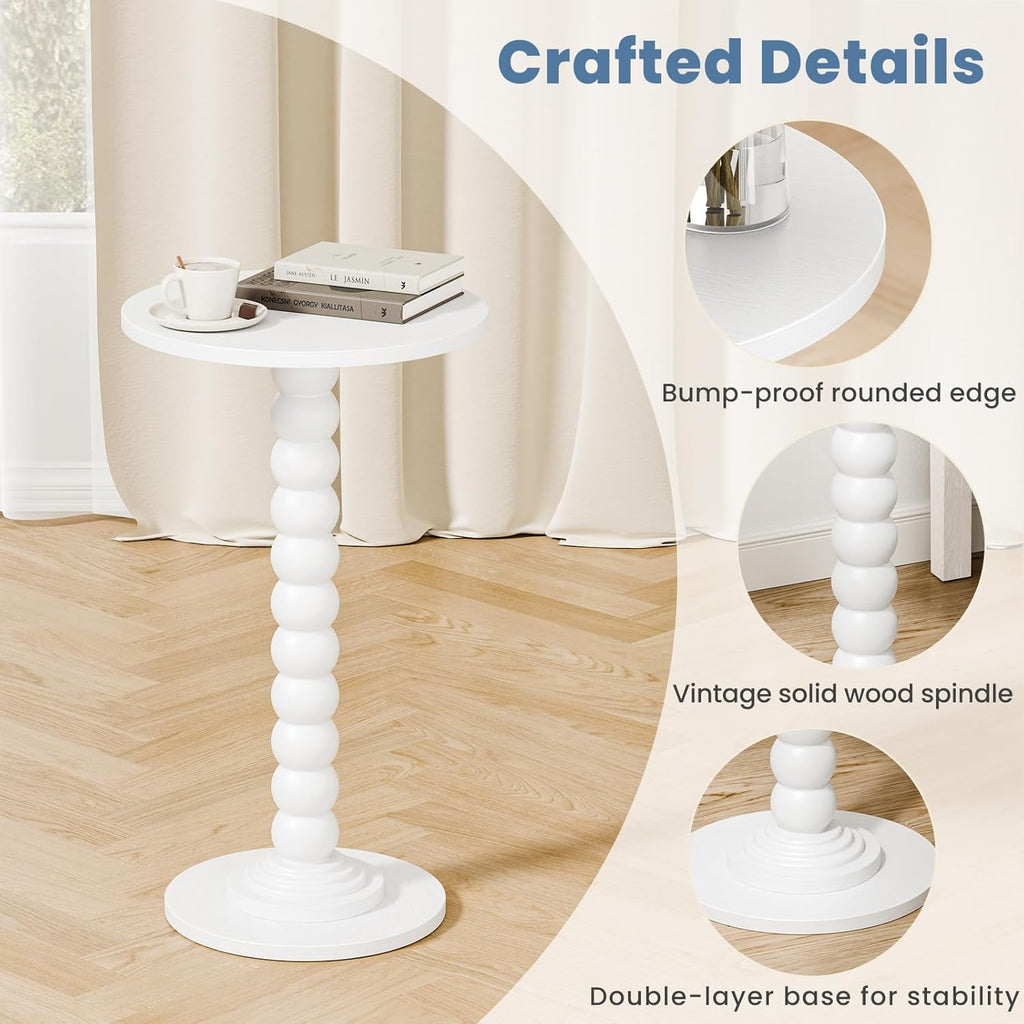 Round Side Table for Small Spaces, Modern Accent End Table with Solid White Leg, Versatile Drink Table for Living Room, Bedroom, Corners, White 2 Pack