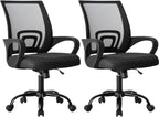 Office Desk Chair - Ergonomic Mid Back with Lumbar Support & Rocking Mode, Height Adjustable with Fixed Armrest, Storage Back for Computer, Gaming, Conference, Meeting, 360?? Swivel, Black