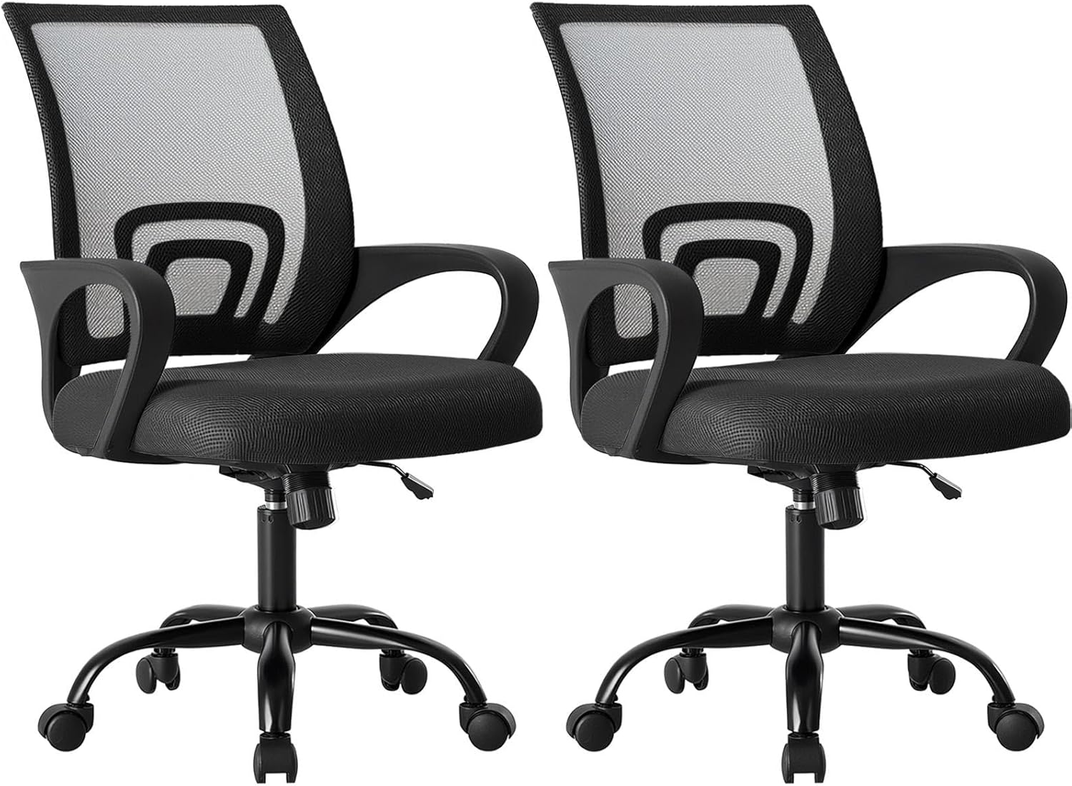 Office Desk Chair - Ergonomic Mid Back with Lumbar Support & Rocking Mode, Height Adjustable with Fixed Armrest, for Home, Computer, Gaming, Conference, Meeting Room, 360?? Swivel, Red, 2 Pack