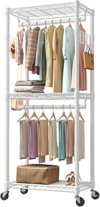Portable Closet, Rolling Clothes Rack, 29 x 15 x 75 Wardrobe Closet with Adjustable Shelves, Metal Garment Rack with Lockable Wheel, for Cloakroom, Bedroom Storage, Laundry Room, Black
