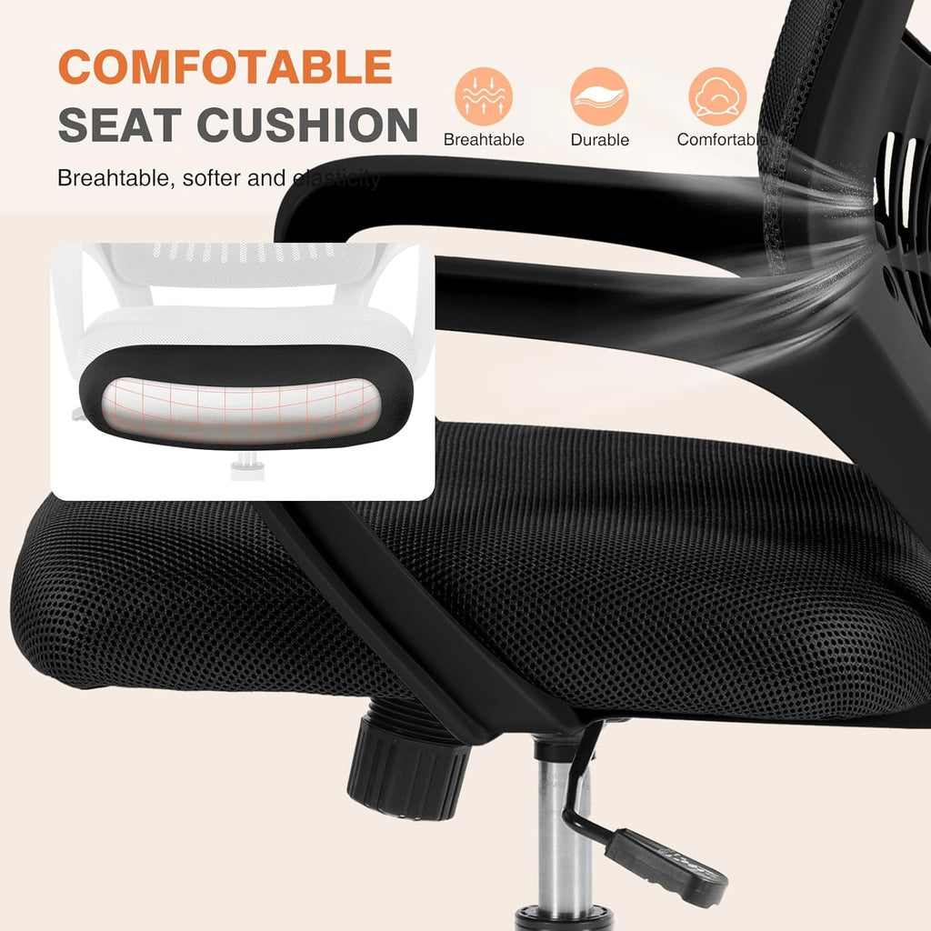 Home Office Managerial Executive Chair, Ergonomic Mesh Adjustable Swivel Mid-Back Computer Desk Chair with Comfortable Lumbar Support, Comfy Arms for Bedroom,Study