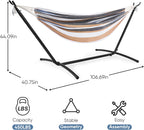 Double Hammock with Space Saving Stand, Heavy Duty Steel Frame, Portable for Outside & Indoor Use, 450lbs Capacity, Easy Assembly, Carrying Bag Included, Beige