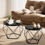 Modern Geometric Coffee Table Set of 2, Round Nesting Side Tables with Hidden Storage, Movable End Tables for Living Room Decor & Practical Use