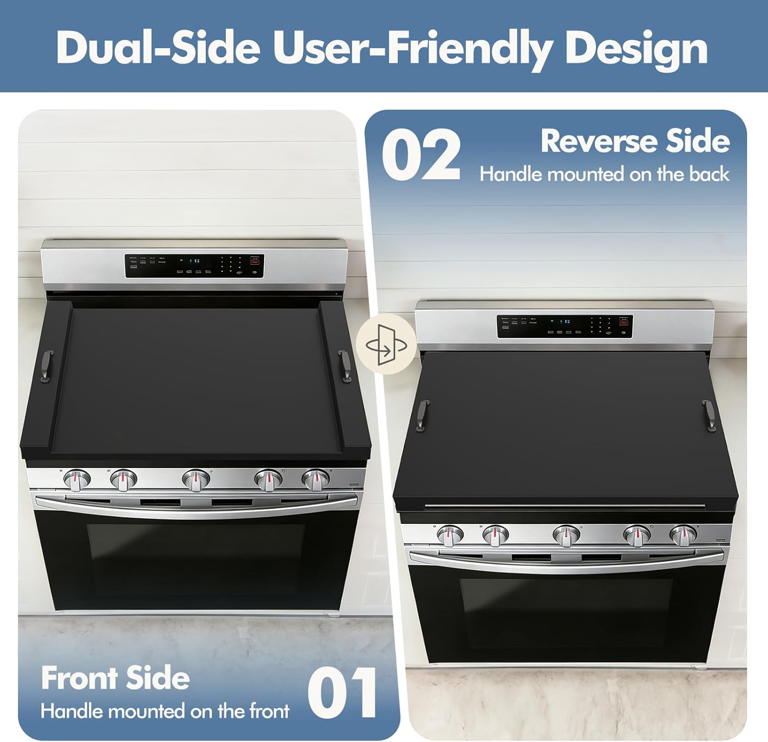 Noodle Board Stove Cover with Handles, Wooden Stove Top Cover for Gas Electric Glass Stove, 22 x 29.5 inch(Black)