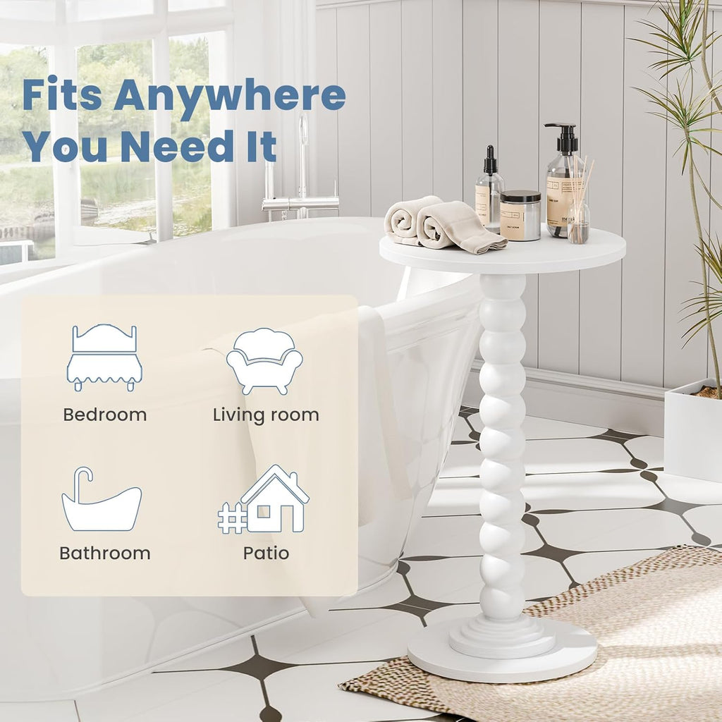 Round Side Table for Small Spaces, Modern Accent End Table with Solid White Leg, Versatile Drink Table for Living Room, Bedroom, Corners, White 2 Pack