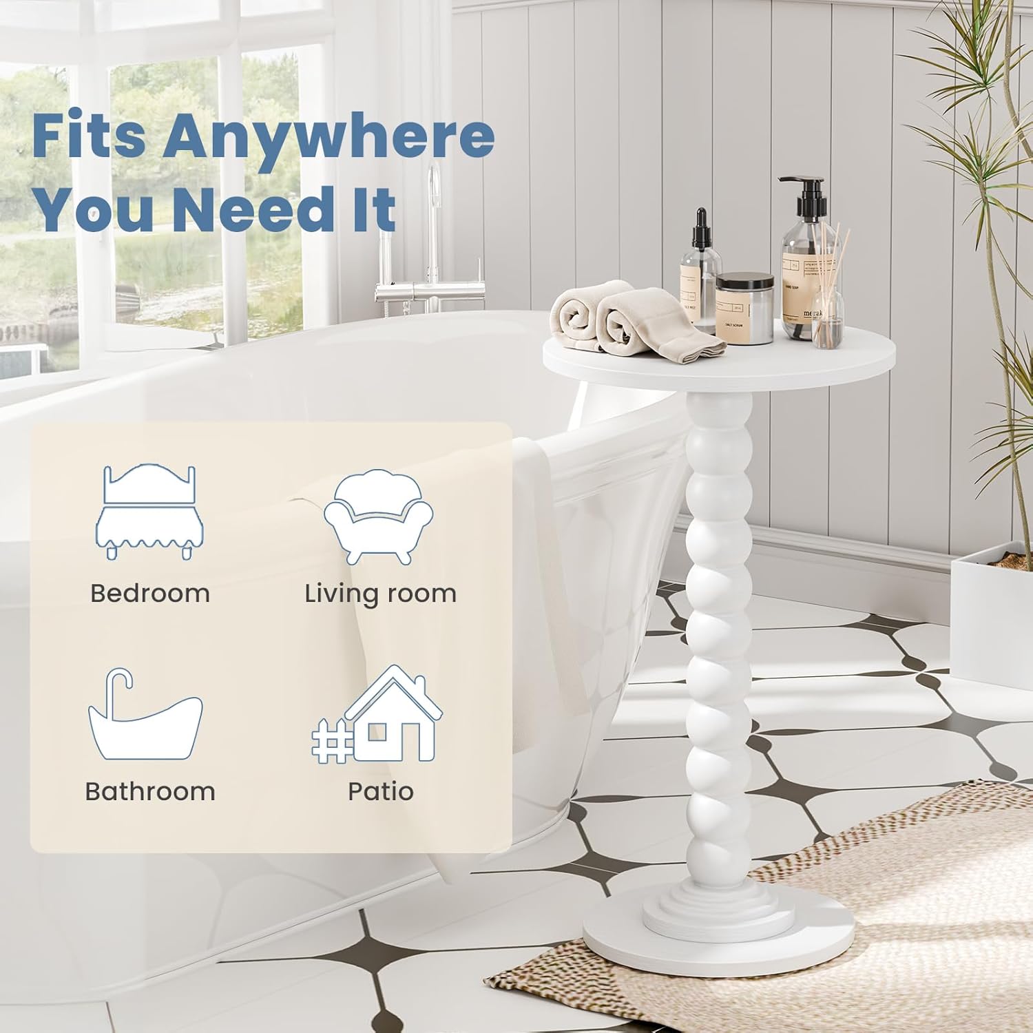 Round Side Table for Small Spaces, Modern Accent End Table with Solid White Leg, Versatile Drink Table for Living Room, Bedroom, Corners, White 2 Pack