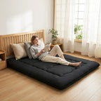 Japanese Floor Mattress Queen Size, Futon Mattress Foldable with Removable Washable Cover, Portable Roll Up Tatami Mat for Small Bedroom, Couples, Family Movie Night and Home Use, Black
