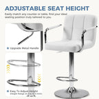 Bar Stools Set of 4, Adjustable Swivel Bar Chairs with Padded Armrests and Ergonomic Backrest for Kitchen Island Counter Pub Dining Room, Water-Resistant PU Leather, White