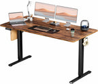 Electric Standing Desk Adjustable Height, 63x24 Inch Sit Stand Up Home Office Desks Memory Computer Workstation PC Work Table with Preset Splice Wood Board Metal Frame, Rustic