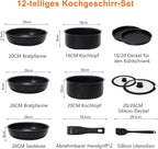 12 Pcs Pots and Pans Set, Nonstick Kitchen Cookware Set, Induction Cooking Sets Detachable Handle, Black