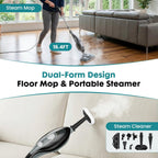 10-in-1 Steam Mop, 1550W Detachable Handheld Steam Cleaner for Floor Cleaning, 16FT Cord, 2 Washable Pads, Multi-Purpose Floor Steamer for Hardwood, Carpet, Tile, Grout, Windows, Black Grey