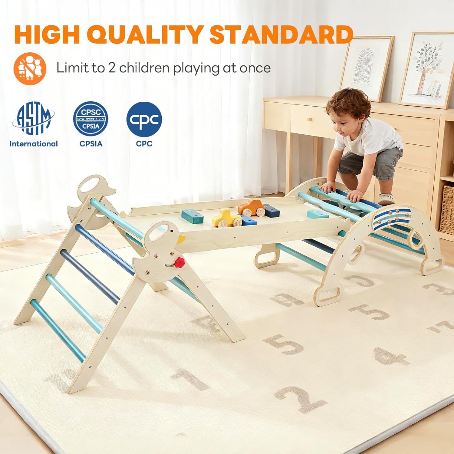 Pikler Triangle Set, Toddler Climbing Toys and Play Structure Indoor, 9-in-1 Wooden Montessori Climbing Set with Arch, Ramp and Ladder, Foldable Baby Jungle Gym